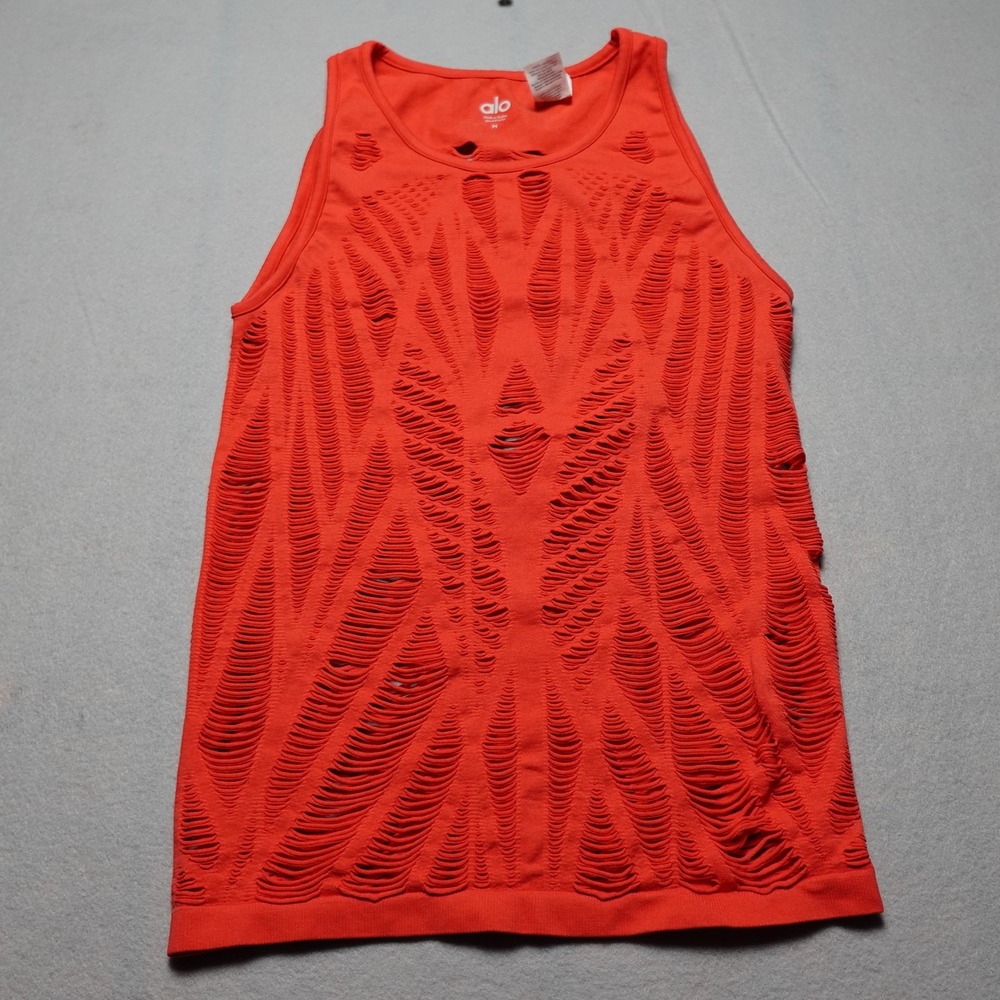 ALO Tank Top Womens M red Laser Cut Sheer Racerback Yoga Gym Athletic Shirt